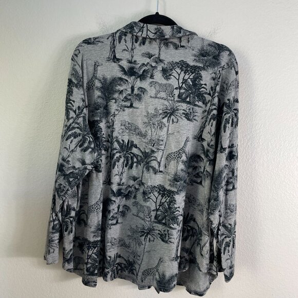 Jane Delancey Womens Plus 3X Button Up Shirt Gray Jungle Print Long Sleeve Top - Picture 8 of 9